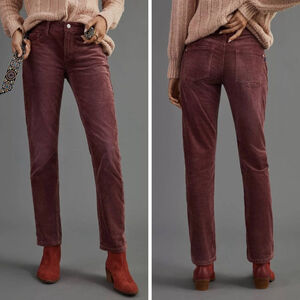 Anthropologie Pilcro Mid-Rise Slim Boyfriend Corduroy Jeans wine red women's 32